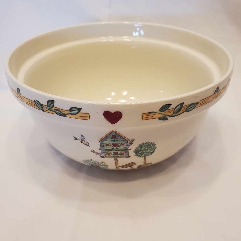Casuals By China Pearl Vintage Stoneware Birdhouse Medium Mixing Bowl